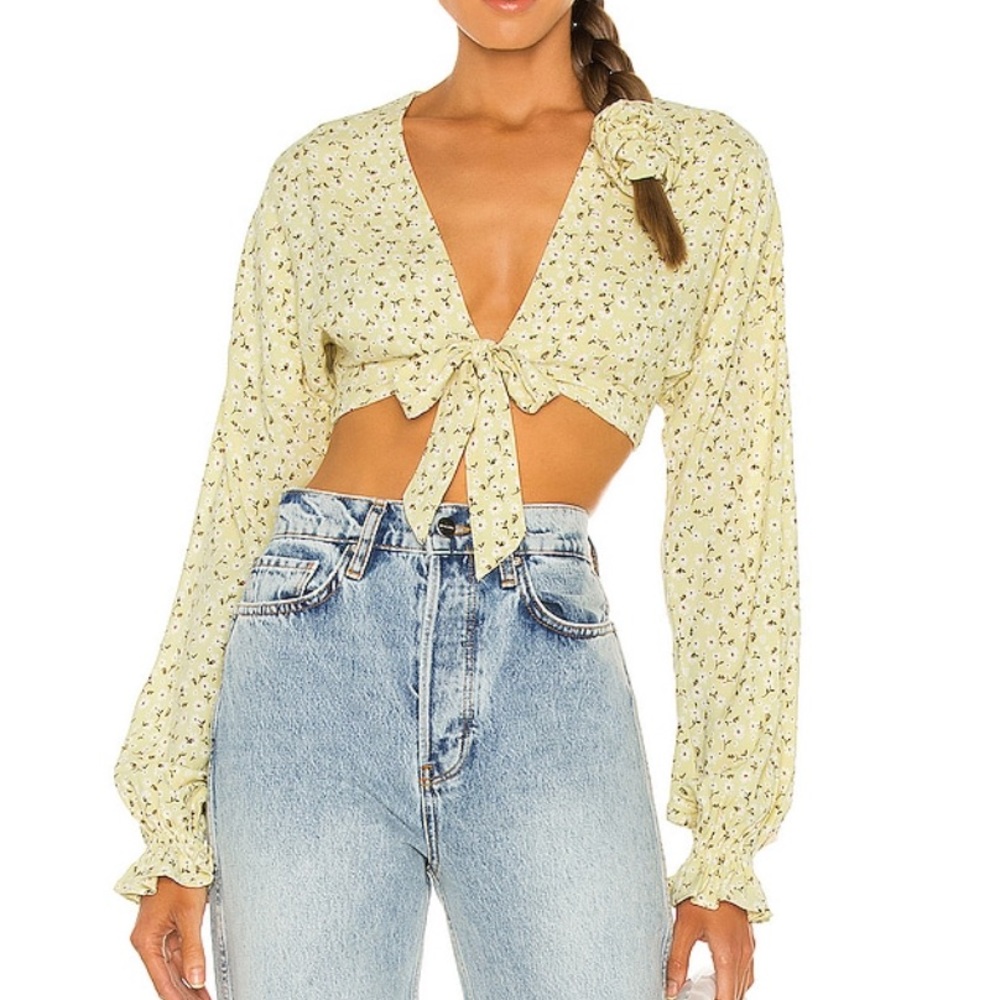 FINAL SALE - REVOLVE - long sleeve crop top baby yellow